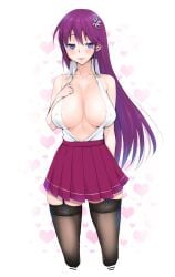 1girls big_breasts blouse breasts cleavage collared_blouse collared_shirt colored female female_only garter_belt garter_straps heart hi_res libre lingerie long_hair nipples nipples_visible_through_clothing shirt skirt sleeveless stockings very_long_hair wing_collar