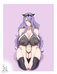 1girls amrak areolae bare_shoulders bare_thighs begging_pose black_panties breasts camilla_(fire_emblem) cleavage collarbone curvy dogeza female female_only femsub fire_emblem fire_emblem_fates hair_over_one_eye horns huge_breasts hypnosis kneeling lingerie long_hair looking_at_viewer mind_control nintendo nipples panties pink_eyes pose purple_eyes purple_hair see-through shoulders smile solo thick_thighs thighhighs thighs very_long_hair voluptuous wide_hips