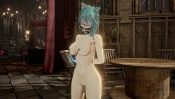 blindfold blush bondage cat_ears catgirl code_vein collar female_only gag mod nipple_chain nude nude_female original_character solo_female