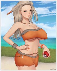 1girls alternate_breast_size big_breasts breasts busty curvaceous curves curvy curvy_body curvy_female curvy_figure female female_focus huge_breasts large_breasts long_hair nonutman pokeball pokemon pokemon_sv professor_sada_(pokemon) underboob voluptuous