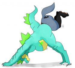 2boys anal_vore anthro blue_fur blue_scales feraligatr furry gay lucario male male_only nelsonnoir pokemon pokemon_(species) pokemon_dppt pokemon_gsc scalie tail vore yaoi yoga yoga_pose