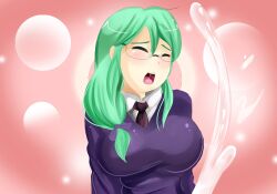 1futa big_breasts big_penis breasts clothed clothing cum cumshot ejaculation fully_clothed futa_only futanari game_cg glasses green_eyes green_hair huge_breasts human implied_futanari large_breasts large_penis light-skinned_futanari light_skin misaki_(plum_tea) orgasm orgasm_face penis plum_tea saintxtail school school_uniform schoolgirl skirt solo