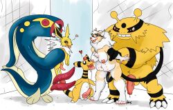 1girls 2017 4boys ampharos anthro diphallia diphallism eelektross electivire erect_nipples feral furry hemipenes jolteon large_breasts multi_penis nelsonnoir nintendo nipple_piercing original_character penis pokemon pokemon_(species) pokemon_bw pokemon_dppt pokemon_gsc pokemon_rgby pokemon_team red_eyes yellow_fur