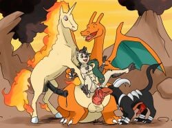 5boys anal anthro balls canine charizard dragon equine feral fire_hair furry horn horse horsecock houndoom licking_penis nelsonnoir open_mouth original_character pokemon pokemon_(species) pokemon_gsc pokemon_rgby pokemon_team quilava rapidash veiny_penis volcano wings