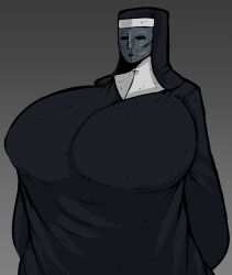 1girls big_breasts female female_focus female_only gigantic_breasts huge_breasts iron_mask masked_female nun