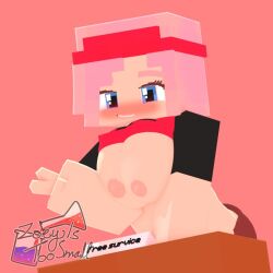 3d adult blue_eyes blush breasts breasts_out horny_female human humanoid mine-imator minecraft nipples pink_hair shirt_lift simple_background smile smiling smiling_at_viewer tagme v zoey_(zoeyistoosmall) zoey_is_too_small