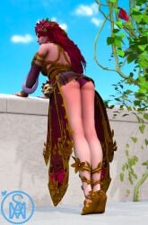 1girls 3d ass ass_focus ass_up blender clothed clothing female female_only goddess greek_mythology green_eyes makeup middlemansfm outside persephone persephone_(smite) pink_skin pink_underwear red_hair smite