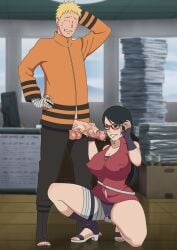 1boy 1girls adjusting_glasses adult after_fellatio after_oral age_difference aged_up alternate_hair_length alternate_hairstyle awesomegio bandaged_arm bandages big_breasts big_penis black_eyes black_hair boots boruto:_naruto_next_generations cameltoe cheating cheating_husband clothed_sex cock_hungry dress drooling duo duo_focus erect_penis eyewear full_body fully_clothed glasses glowing heels hokage_office indoors jacket kneeling light-skinned_female light-skinned_male light_skin long_hair looking_at_partner looking_at_penis megane minidress naruto naruto_(series) nipples office older_male on_knees open_toe_shoes panties pants penis penis_grab puffy_nipples red-framed_glasses saliva sarada_uchiha short_hair spread_legs teenager uncensored uzumaki_naruto visible_nipples yellow_hair younger_female