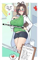 belly belly_bulge big_belly big_breasts breasts doctor easybee hasegawa_chisato labcoat nipple_bulge nipples_visible_through_clothing shinmai_maou_no_testament skirt stretched_clothing tagme thick_thighs tight_skirt venus_body weight_gain