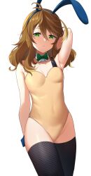 1girls alternate_version_available amicia_michella armpits bowtie brown_hair bunny_ears bunny_girl bunnysuit dobure18 green_eyes light-skinned_female light_skin nijisanji nijisanji_indonesia virtual_youtuber