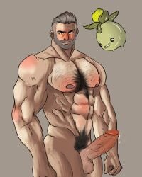 balls bara beard boner erection facial_hair game_freak gay hairy looking_at_viewer male male_only mimiru_draw muscles muscular nintendo npc_trainer penis pokemon pokemon_(species) pokemon_sv professor_turo smoliv