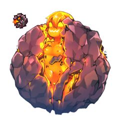 1girls female female_only golem hair_between_eyes lava_body lava_creature lava_humanoid meteor meteor_head_(terraria) mineral_fauna mineral_humanoid nude nyong_nyong orange_body orange_face orange_hair re-logic rock rock_creature round_eyes stone_body terraria tiny_breasts white_background white_mouth yellow_eyes