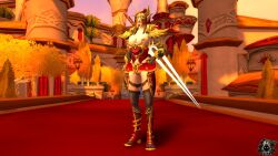 blood_elf brown_hair casual_nudity high_heels jewelry miniskirt pierced_nipples piercing pose revealing_armor revealing_clothes silvermoon sword titaa world_of_warcraft yellow_eyes