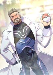 abs beard biceps big_penis blushing energy_camdy erection facial_hair huge_cock huge_muscles lab_coat male male_focus male_only muscle muscles muscular muscular_legs muscular_male muscular_thighs pecs penis_under_clothes pokeball pokemon pokemon_sv precum precum_through_clothing professor_turo skin_tight skin_tight_suit veins veiny_muscles veiny_penis