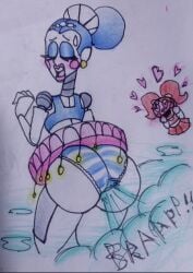 2d 2d_(artwork) baby_(fnafsl) ballora ballora_(fnafsl) big_ass big_breasts big_butt charygem circus_baby circus_baby_(fnaf) fart fart_cloud fart_fetish five_nights_at_freddy's five_nights_at_freddy's:_sister_location fnaf loud_fart scottgames sister_location traditional_media traditional_media_(artwork)