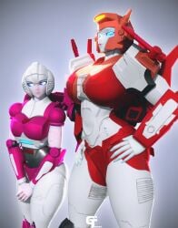 2girls 3d 3d_(artwork) arcee arcee_(g1) autobot big_breasts breast_envy breast_size_difference cybertronian elita_one female female_autobots female_only multiple_girls robot robot_girl tagme transformers transformers_power_of_the_primes trawert