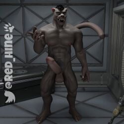 3d anthro big_body big_penis black_hair canine claws furry furry_balls furry_gay furry_male furry_only gay male male/female male_boobs red_hine tail