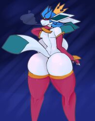 anthro anthrofied ass backboob big_ass big_breasts breasts bubble_butt eeveelution female fur furry furry_only glaceon huge_ass looking_back nintendo pokémon_(species) pokemon sirphilliam solo standing tagme tail thick_thighs wide_hips