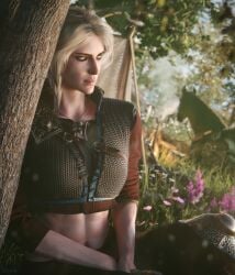 1girls 3d blender blender_(software) cd_projekt_red ceeeeekc ciri eyeshadow female female_only green_eyes looking_away scar smiling solo solo_female sword the_witcher_(series) the_witcher_3:_wild_hunt white_hair