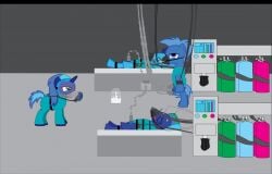 air_tank blush breast_milking_machine clothing crotchboobs cum female gas_mask gene_star_(mlp) laboratory malesub milking_machine my_little_pony original_character oxygen_mask penis_milking science_fiction sonicstreak5344 suit