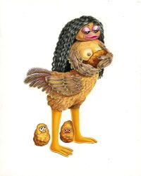 breastfeeding breasts chicken_mcnuggets chicken_meat chicken_nugget female food looking_down looking_up matt_furie mcdonald's meat mother mother_and_child nightmare_fuel no_humans parent parent_and_child size_difference tagme_(character) what