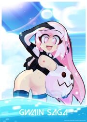 ami_(gwain_saga) beach exposed_breasts exposed_pussy gwain_saga pink_eyes pink_hair swimsuit tits