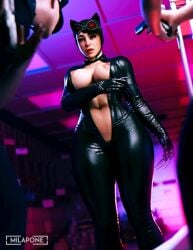 1girls 3d areolae batman:_arkham_knight batman_(series) big_breasts black_bodysuit bodysuit breasts breasts_out catwoman catwoman_(arkham) catwoman_(arkham_knight) claws dc dc_comics exposed_breasts exposed_nipples female female_focus goggles goggles_on_head gun huge_breasts large_breasts male milapone nipples open_bodysuit police_officer selina_kyle thick_thighs wide_hips