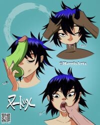 1girls 2d_(gorillaz) 3boys asian asian_female ball_sucking balls black_hair blowjob cum_in_mouth dark-skinned_male dark_skin deepthroat emo english_text fellatio female female_focus finger_in_mouth finger_in_throat gorillaz green_skin hand_on_balls hands_on_head harrisartz head_grab hi_res holding_head interracial light-skinned_female light-skinned_male light_skin lipstick male messy messy_hair murdoc_niccals nail_polish noodle_(gorillaz) one_eye_closed open_mouth penis penis_on_face qr_code russel_hobbs saliva short_hair skinny spread_mouth tagme testicles text throat tight_throat tongue twitter_username