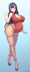 1girls big_breasts breasts cleavage female female_only kakuajialter large_breasts pantyhose pregnant solo thick_thighs thighband_pantyhose wide_hips