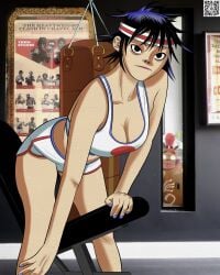 1girls asian asian_female athletic athletic_female athletic_shorts big_breasts black_hair breasts busty cleavage clothed clothed_female clothes clothing dolphin_shorts female female_focus female_only fully_clothed gorillaz harrisartz hi_res hourglass_figure human messy_hair mike_the_monkey noodle_(gorillaz) noodle_(pac-man) pale_skin pose posing short_hair solo sportswear sweat tagme wide_hips