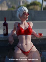 3d ashe_(overwatch) bikini bikini_bottom blender breasts cleavage female female_only justb3d overwatch swimsuit text thick_thighs thin_waist wide_hips