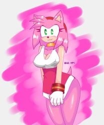 1girls 5_fingers :3 accessory alternate_costume amy_rose anthro aroused blush breasts cleavage eyelashes female female_focus female_only fully_clothed gloves green_eyes hair_accessory hairband headband hi_res minidress miniskirt necklace nipples_visible_through_clothing pink_body pink_fur pink_hair pulling_down_dress sega shoulder_length_hair signature solo sonic_(series) sonic_riders sonic_the_hedgehog_(series) staring tail thighs xz_epic