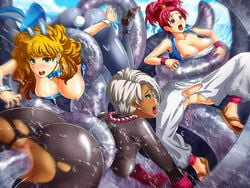 animal_ear artist_request ass big_breasts blonde_hair blush breasts bunny_ear bunny_girl bunnysuit censored clothing dark_skin dragon_quest dragon_quest_iii high_heels jester_(dq3) large_breasts merchant_(dq3) monster nipples pantyhose pussy tail tentacle thief_(dq3) torn_clothes vaginal_penetration wrist_cuffs