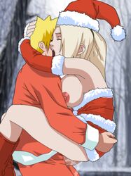 1boy 1girls blonde_hair breasts christmas closed_eyes clothed clothed_sex clothing erect_nipples erection female hat human ino_yamanaka large_breasts large_penis leg_lock long_hair male moan naruto naruto_shippuden nipples open_mouth orgasm penis pussy_juice sex spiked_hair starbag straight tied_hair uncensored uzumaki_naruto vaginal_penetration wet