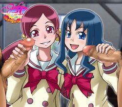 censored clothing erika_kurumi handjob heartcatch_precure! heartcatch_pretty_cure! highres oreteki precure pretty_cure pubic_hair tsubomi_hanasaki unseen_male_face