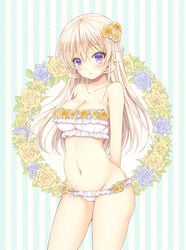 blonde_hair female hair_ornament kuroe_(sugarberry) long_hair midriff nakiri_erina navel purple_eyes shokugeki_no_souma solo underwear