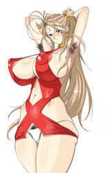 armpit_hair belldandy big_breasts breasts clothing erect_nipples erect_nipples_under_clothes female female_armpit_hair huge_breasts large_breasts long_breasts long_hair mimasaka_hideaki nipples oh_my_goddess! panties pubic_hair puffy_nipples underwear