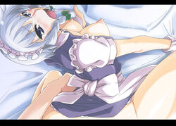 blush bottomless braid breasts ebido nipples open_mouth sakuya_izayoi sex short_hair silver_hair tear touhou