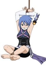 aqua_(kingdom_hearts) arms_up blue_hair bondage disney feet gag gagged kingdom_hearts no-pornagraphy over_the_mouth_gag square_enix tied