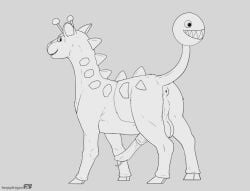 anatomically_correct anatomically_correct_genitalia anatomically_correct_penis animal_genitalia animal_penis anus ass balls big_balls big_penis erection feral genitals girafarig giraffe_penis herpydragon hooves living_tail male mammal nintendo penis pokémon_(species) pokemon puffy_anus raised_tail rear_view solo spikes unusual_anatomy unusual_tail video_games