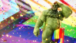 ad-games anthro fangs genitals green_body green_skin hi_res humanoid leg_tattoo lgbt_pride male male_only muscular muscular_anthro muscular_male nipples nude orc penis pride_color_flag pride_colors sharp_teeth solo tattoo teeth veiny_muscles