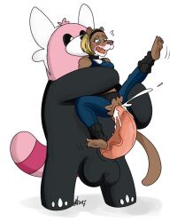 anthro balls bewear blonde_hair blue_eyes choker furry headband nelsonnoir open_mouth original_character penetration pink_fur pokemon pokemon_sm short_hair straight tail ursine vaginal_penetration veiny_penis