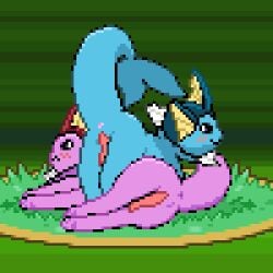 ass ass_up blue_body blush digital_media_(artwork) duo eeveelution erection feral genitals grass looking_back lying male male/male male_only male_vaporeon mammal nintendo on_side on_top pawpads paws penis pink_body pixel_(artwork) plant pokémon_(species) pokemon presenting presenting_hindquarters raised_tail shiny_pokémon tapering_penis vaporeon video_games zabozamojo