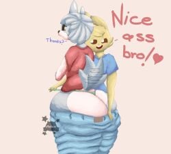 anthro ass ass_cleavage ass_grab big_ass big_butt butt_crack clothed gothicc_komy_(artist) holly_(gothicc_komy) text zina_(gothicc_komy)