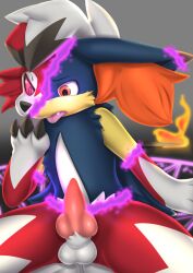 animal_genitalia animal_penis anthro balls braixen canine_penis erection feral genitals hybrid knot lycanroc magic magic_user male midnight_lycanroc nintendo penis pokémon_(species) pokemon pokemon_(species) revous sheath solo surprise tongue tongue_out transformation video_games