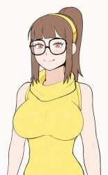 afrobull animated bouncing_breasts clothed glasses jumping large_breasts loop looping_animation steph_(afrobull) sweater tagme
