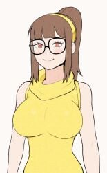 afrobull animated bouncing_breasts clothed glasses jumping large_breasts loop looping_animation original original_character steph_(afrobull) sweater tagme