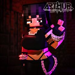 1girls 3d arthur32 big_breasts black_hair breasts chains choker ear_piercing fea_(arthur32) female female_only g-string glasses gloves goth hairclip huge_breasts looking_at_viewer mine-imator minecraft pants piercing shirt short_hair solo standing thick_thighs wide_hips