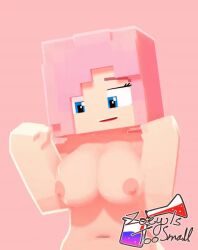 3d 3d_animation animated blue_eyes bouncing_breasts breasts female looking_down mine-imator minecraft nipples nude nude_female pink_hair simple_background smile smiling solo solo_female watermark zoey_(zoeyistoosmall) zoey_is_too_small