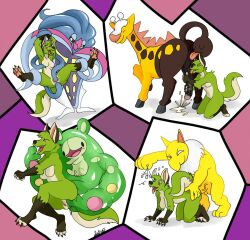 1girls 4boys anthro furry girafarig giraffe green_fur hypnosis malamar nelsonnoir original_character pokemon pokemon_bw pokemon_gsc pokemon_xy reuniclus tentacle